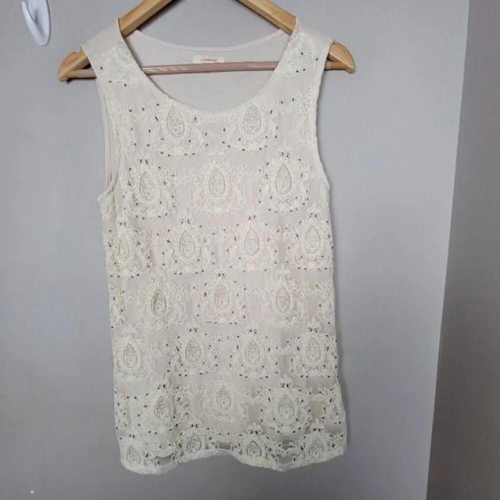 Sundance Sleeveless Crochet Lace Tunic Top Cream Medium